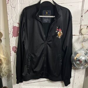 U.S. Polo Assn. Black Bomber Jacket Embroidered Emblem 2 Side hip Pockets XL